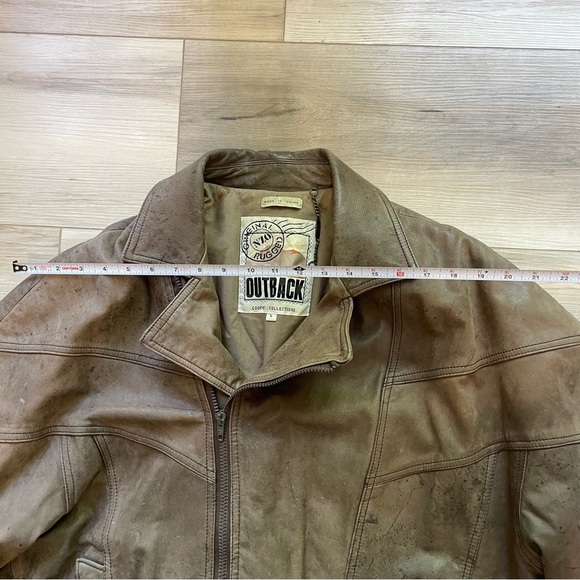 Vintage Rustic Heavy Leather Brown New Zealand  Outback Bomber Jacket Size Large - Picture 10 of 15